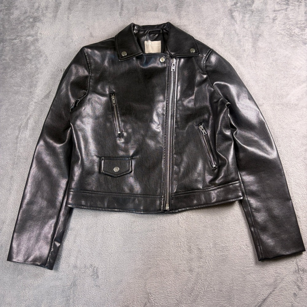 ASOS Faux Leather Moto Jacket Women's 6 Black Biker Zip Up Grunge Goth Edgy